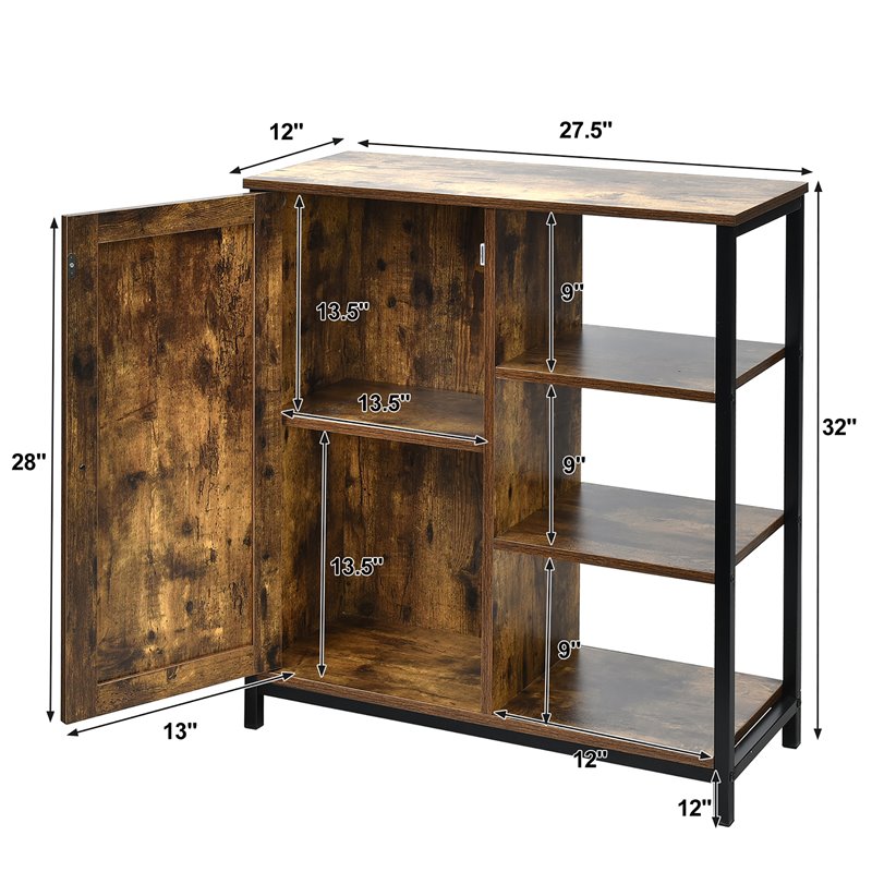 Costway Storage Cabinet Multipurpose Freestanding Cupboard in Rustic Brown/Black