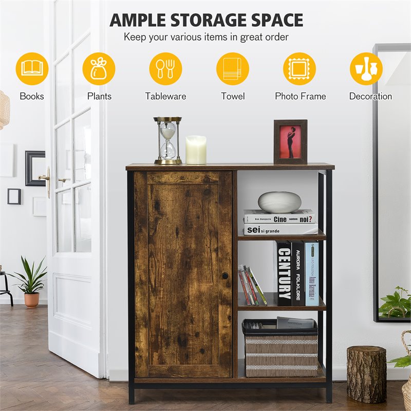 Costway Storage Cabinet Multipurpose Freestanding Cupboard in Rustic Brown/Black