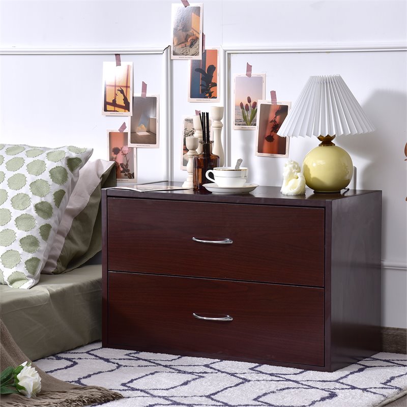 Costway 2-Drawer End Table Nightstand Dresser Organizer with Handle in Brown
