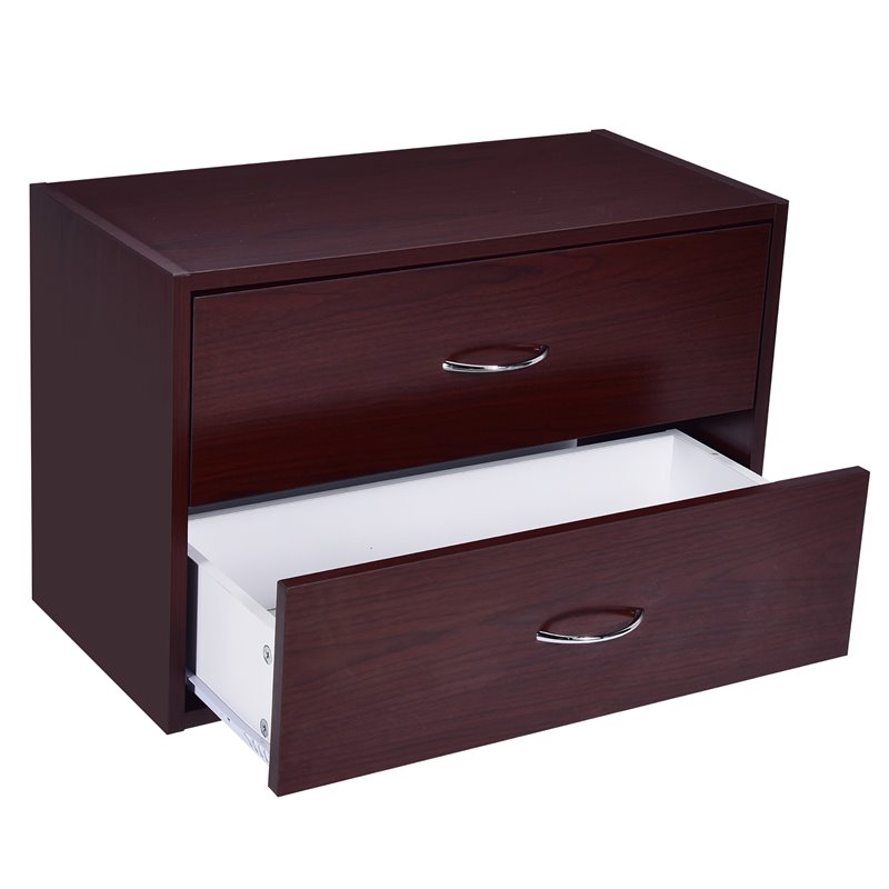 Costway 2-Drawer End Table Nightstand Dresser Organizer with Handle in Brown