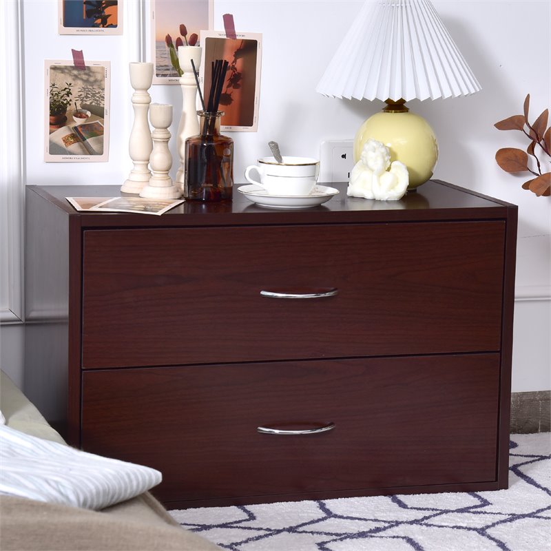 Costway 2-Drawer End Table Nightstand Dresser Organizer with Handle in Brown