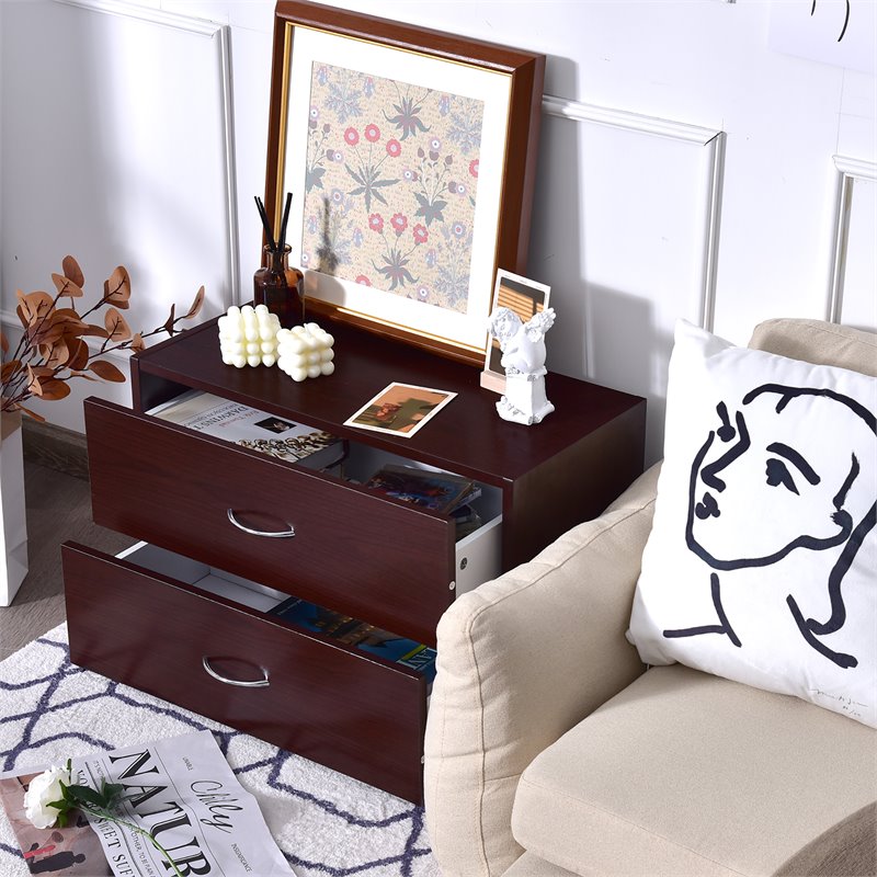 Costway 2-Drawer End Table Nightstand Dresser Organizer with Handle in Brown