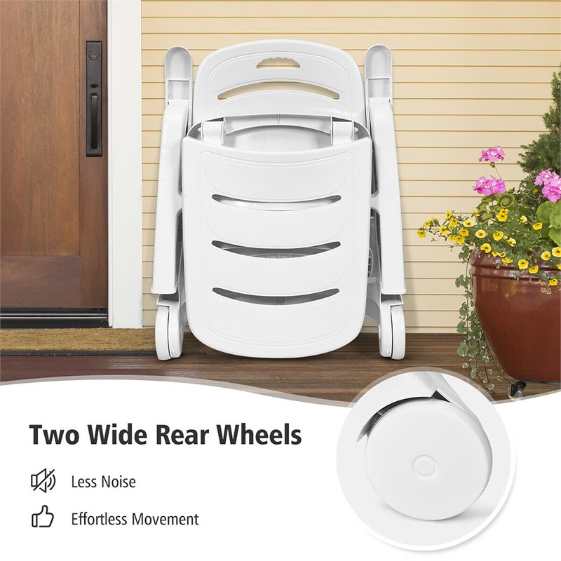 Costway PP 5-Position Adjustable Folding Lounge Chair with Wheels in White