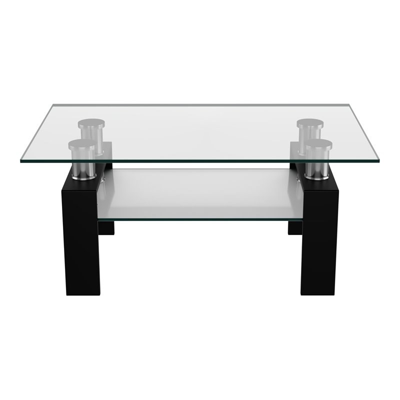 Costway Rectangle Glass Coffee Table with Metal Legs for Livingroom in Black