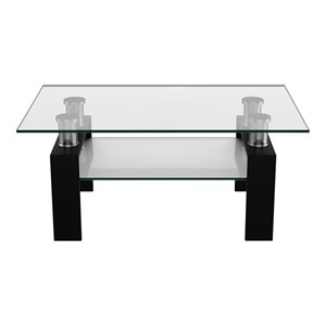 Costway Rectangle Glass Coffee Table with Metal Legs for Livingroom in Black