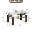 Costway Rectangle Glass Coffee Table with Metal Legs for Livingroom in Coffee