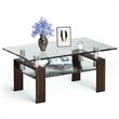 Costway Rectangle Glass Coffee Table with Metal Legs for Livingroom in Coffee