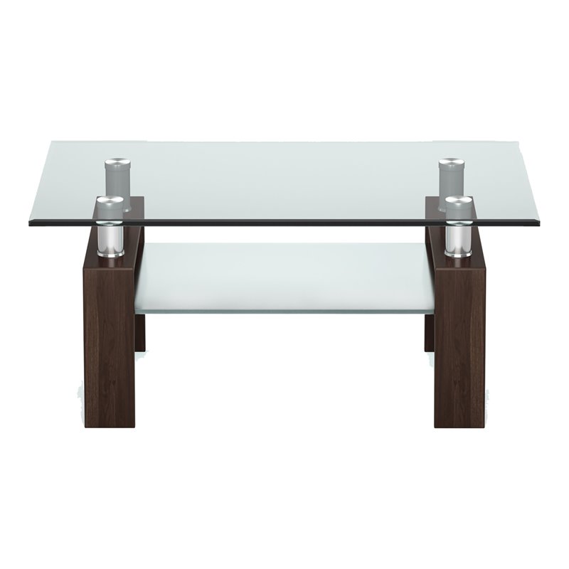 Costway Rectangle Glass Coffee Table with Metal Legs for Livingroom in Coffee