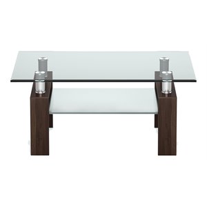 Costway Rectangle Glass Coffee Table with Metal Legs for Livingroom in Coffee