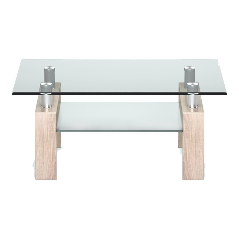 Costway Rectangle Glass Coffee Table with Metal Legs for Livingroom in Natural