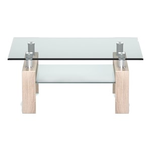 Costway Rectangle Glass Coffee Table with Metal Legs for Livingroom in Natural