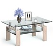 Costway Rectangle Glass Coffee Table with Metal Legs for Livingroom in Natural