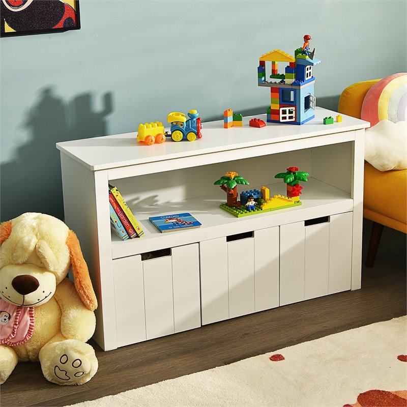 Costway 3-drawer Wood Kid Toy Storage Cabinet Chest with Wheels in White