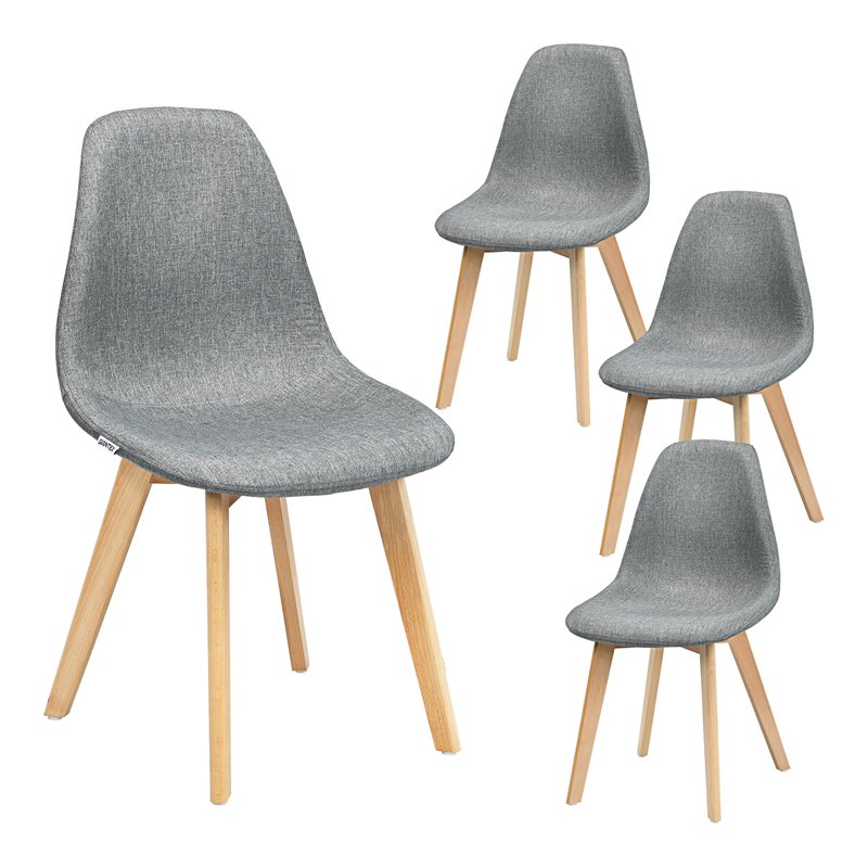 Costway Contemporary Fabric Dining Chair with Wood Leg in Gray (Set of 4)