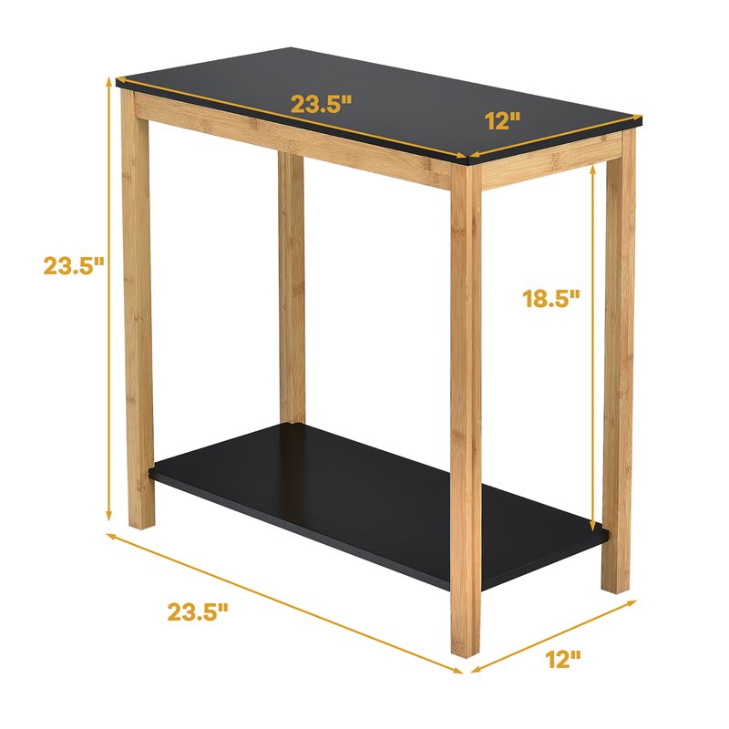 Costway 2-Tier Bamboo Side Sofa End Console Table with Storage Shelf in Natural