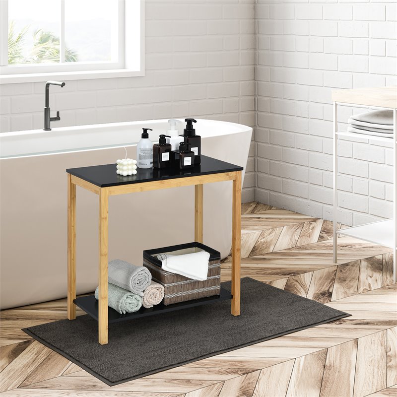 Costway 2-Tier Bamboo Side Sofa End Console Table with Storage Shelf in Natural