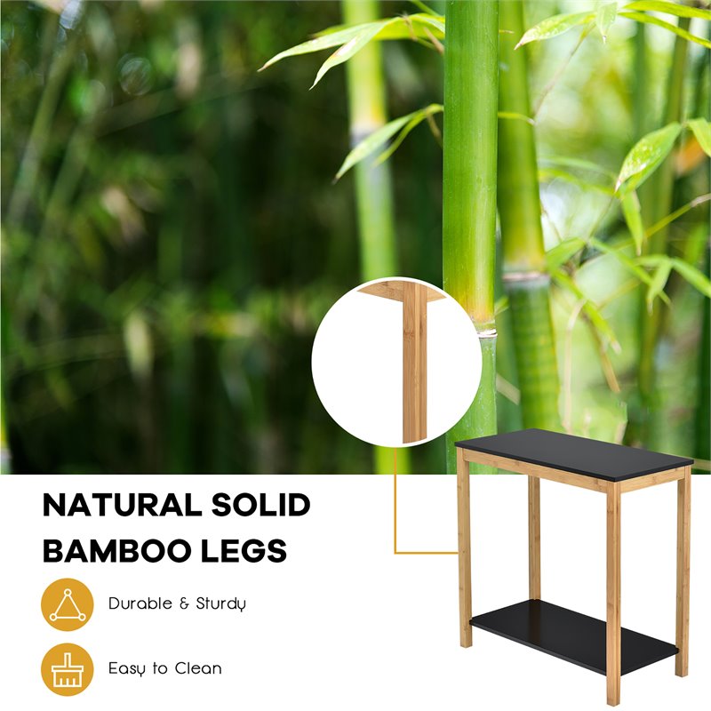 Costway 2-Tier Bamboo Side Sofa End Console Table with Storage Shelf in Natural