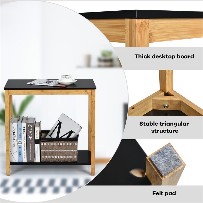 Costway 2-Tier Bamboo Side Sofa End Console Table with Storage Shelf in Natural