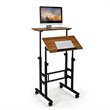 Costway MDF and Steel Adjustable Rolling Mobile Standing Desk in Walnut