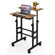 Costway MDF and Steel Adjustable Rolling Mobile Standing Desk in Walnut