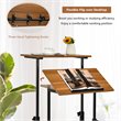 Costway MDF and Steel Adjustable Rolling Mobile Standing Desk in Walnut