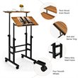 Costway MDF and Steel Adjustable Rolling Mobile Standing Desk in Walnut