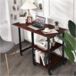Costway Wood Rolling Folding Computer Desk with Storage Shelves in Brown