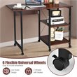 Costway Wood Rolling Folding Computer Desk with Storage Shelves in Brown