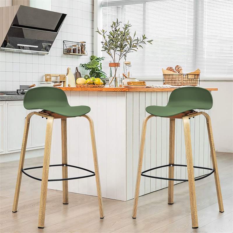Costway PP and Iron Counter Height Bar Stools with Footrest in Green (Set of 2)