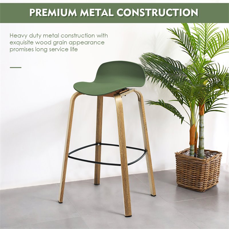 Costway PP and Iron Counter Height Bar Stools with Footrest in Green (Set of 2)