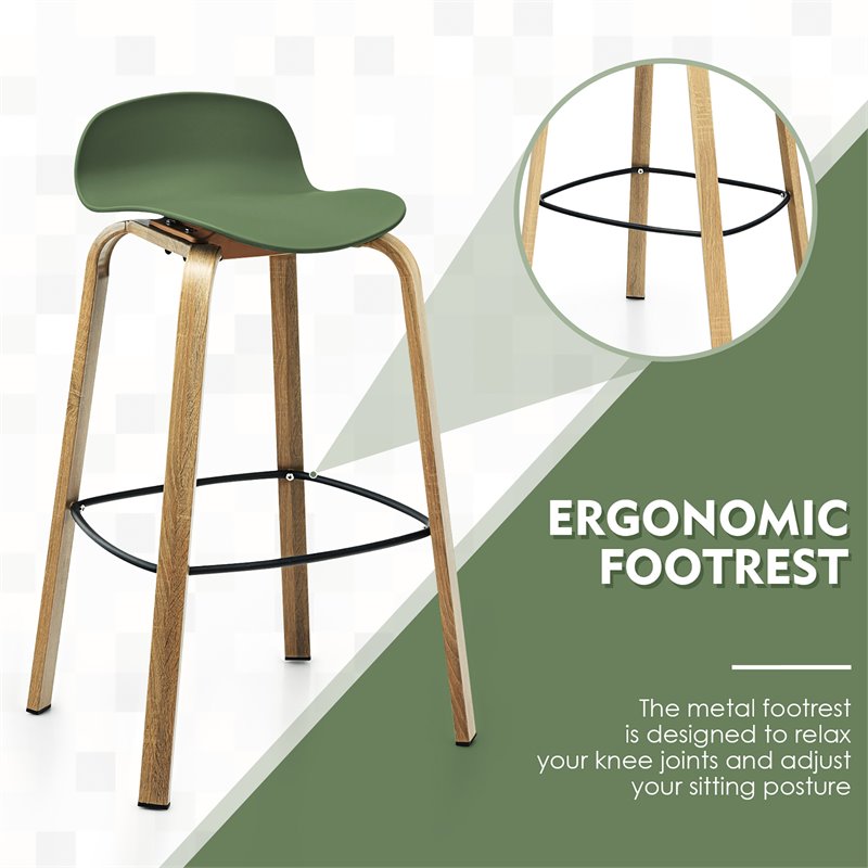 Costway PP and Iron Counter Height Bar Stools with Footrest in Green (Set of 2)