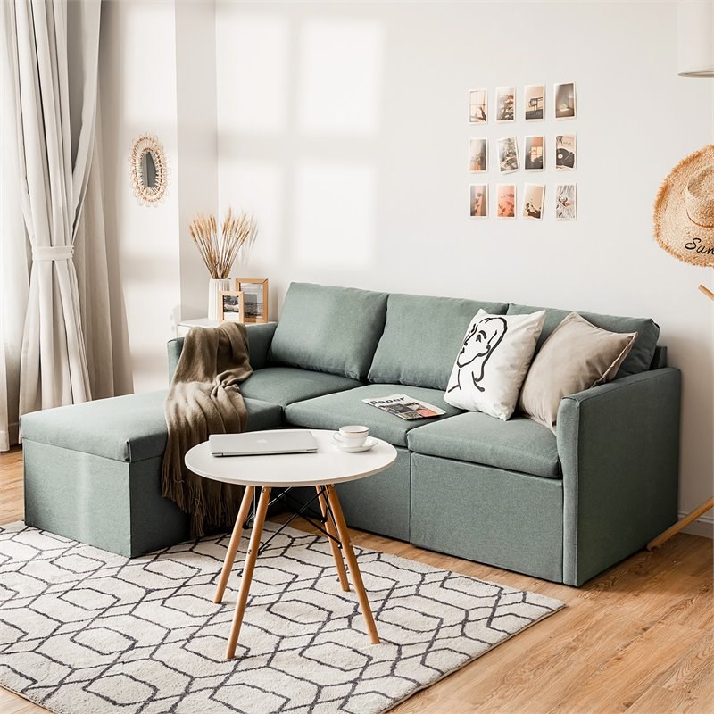 Costway Convertible Sectional Sofa L Shape Couch/Reversible Chaise in Green
