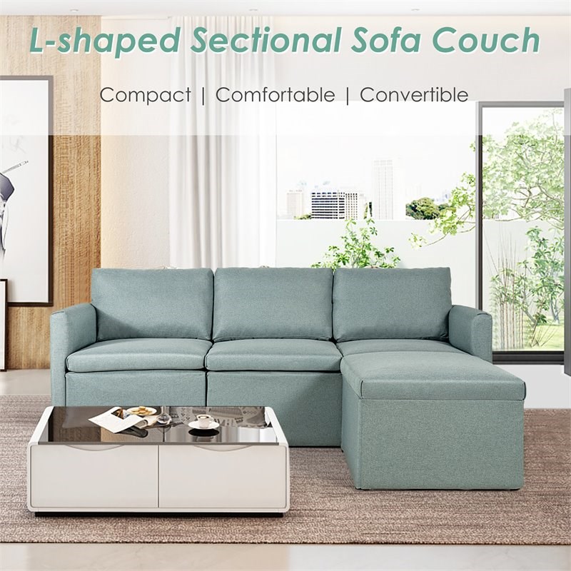 Costway Convertible Sectional Sofa L Shape Couch/Reversible Chaise in Green