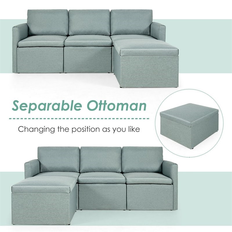 Costway Convertible Sectional Sofa L Shape Couch/Reversible Chaise in Green