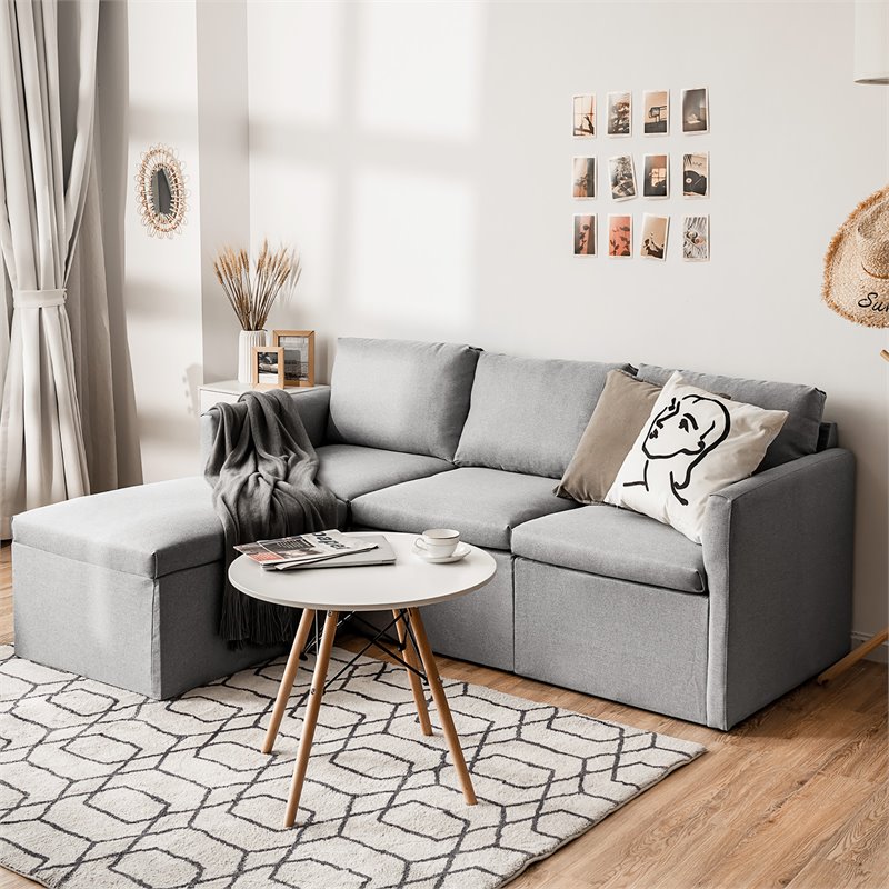 Costway Convertible Sectional Sofa L Shape Couch/Reversible Chaise in Light Gray