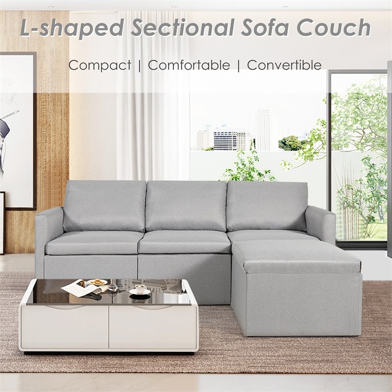 Costway Convertible Sectional Sofa L Shape Couch/Reversible Chaise in Light Gray