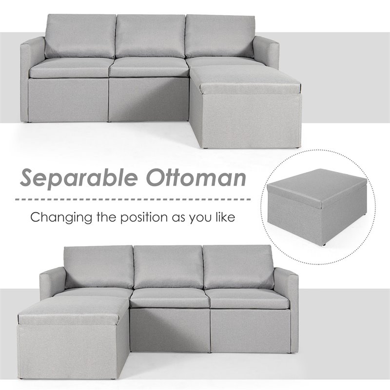 Costway Convertible Sectional Sofa L Shape Couch/Reversible Chaise in Light Gray