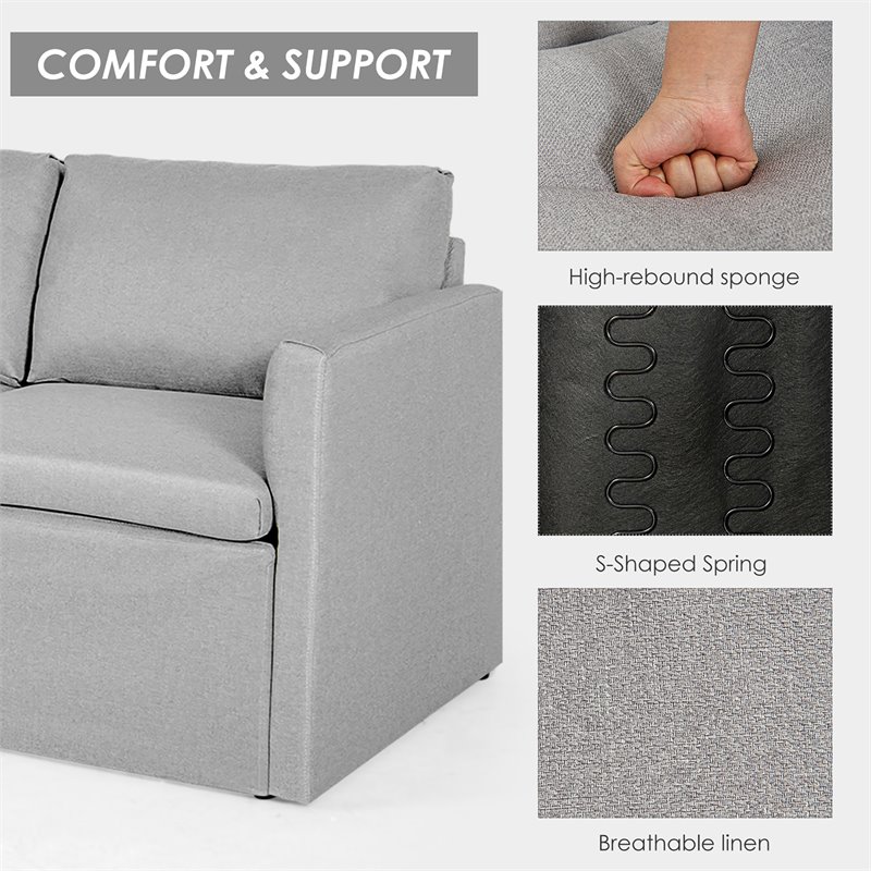 Costway Convertible Sectional Sofa L Shape Couch/Reversible Chaise in Light Gray