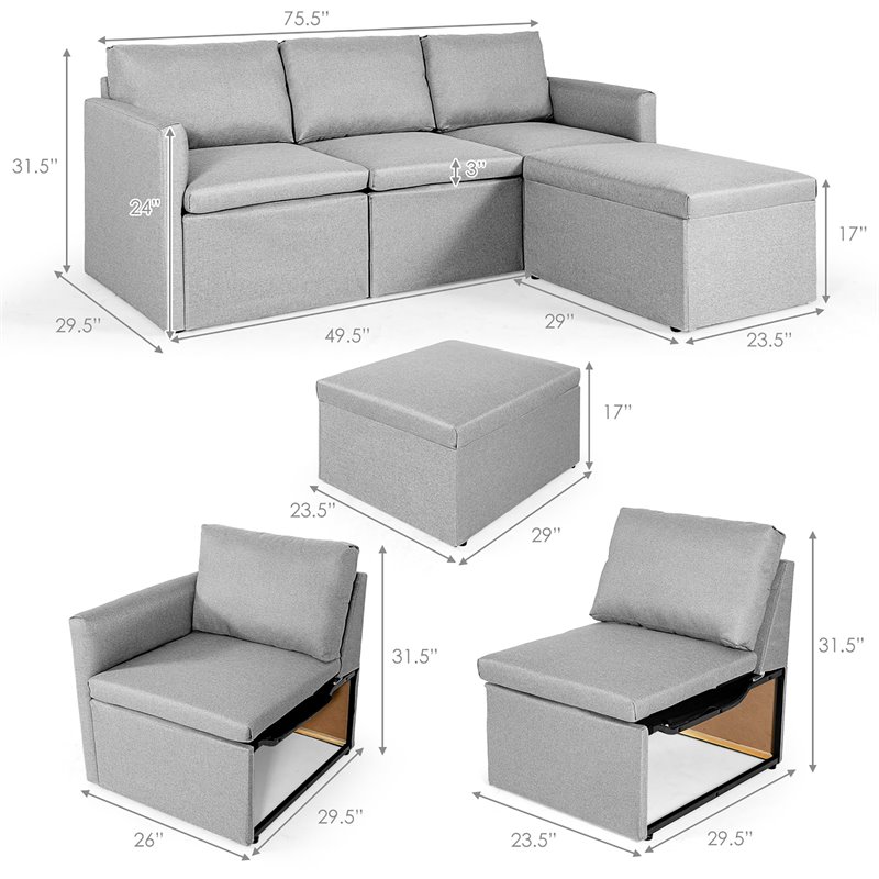 Costway Convertible Sectional Sofa L Shape Couch/Reversible Chaise in Light Gray