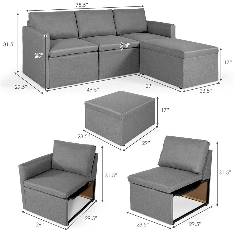 Costway Convertible Sectional Sofa L Shape Couch/Reversible Chaise in Dark Gray