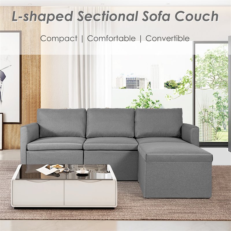 Costway Convertible Sectional Sofa L Shape Couch/Reversible Chaise in Dark Gray