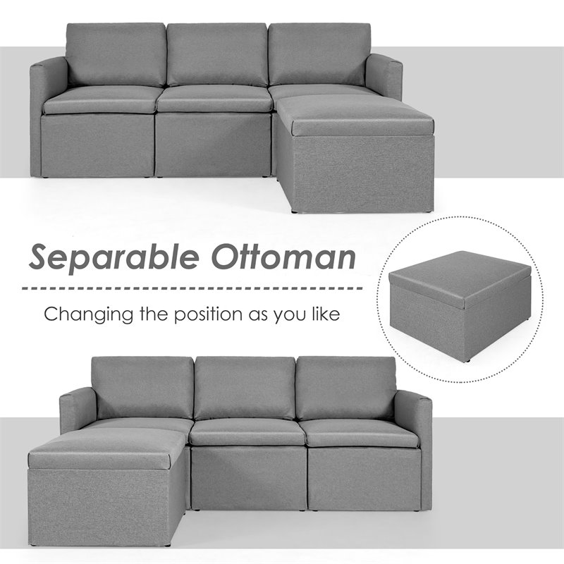 Costway Convertible Sectional Sofa L Shape Couch/Reversible Chaise in Dark Gray