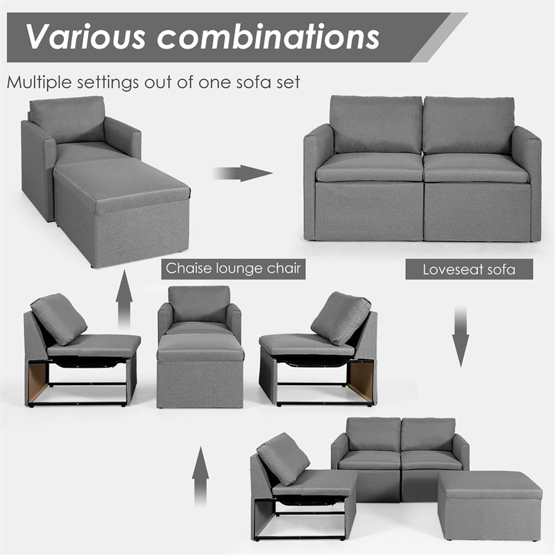 Costway Convertible Sectional Sofa L Shape Couch/Reversible Chaise in Dark Gray