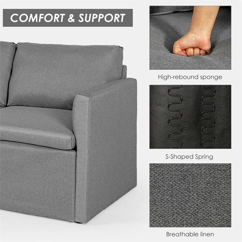 Costway Convertible Sectional Sofa L Shape Couch/Reversible Chaise in Dark Gray