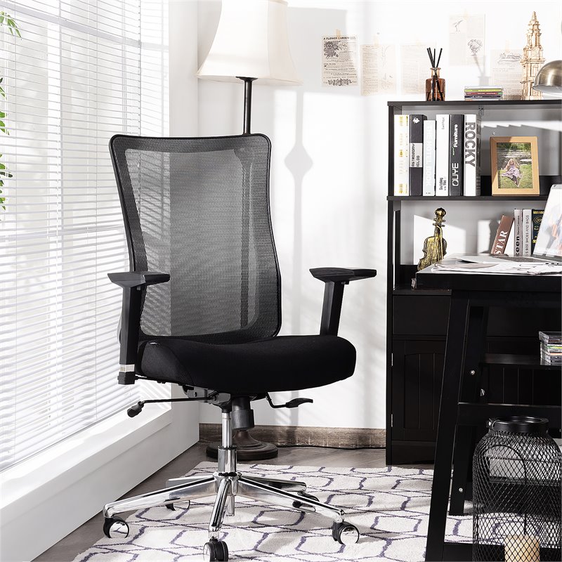 Costway PP and Sponge Ergonomic Mesh Office Chair with Armrest in Black