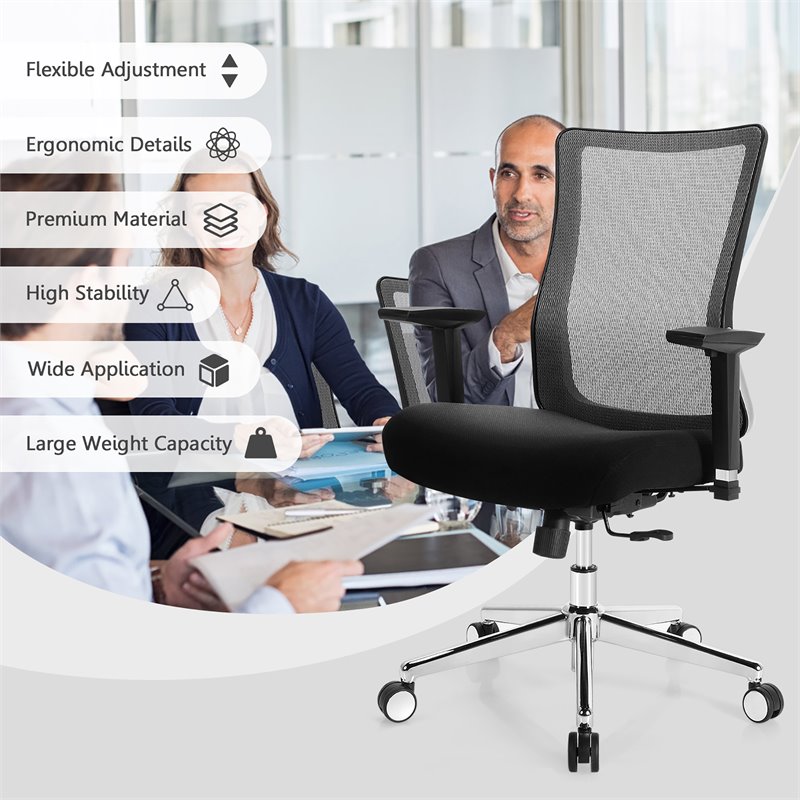 Costway PP and Sponge Ergonomic Mesh Office Chair with Armrest in Black