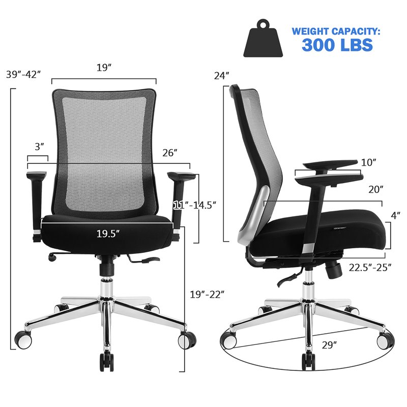 Costway PP and Sponge Ergonomic Mesh Office Chair with Armrest in Black