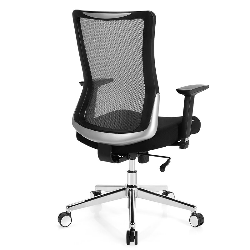 Costway PP and Sponge Ergonomic Mesh Office Chair with Armrest in Black