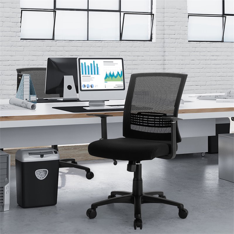 Costway Sponge Adjustable Mid Back Mesh Office Chair w/ Lumbar Support in Black