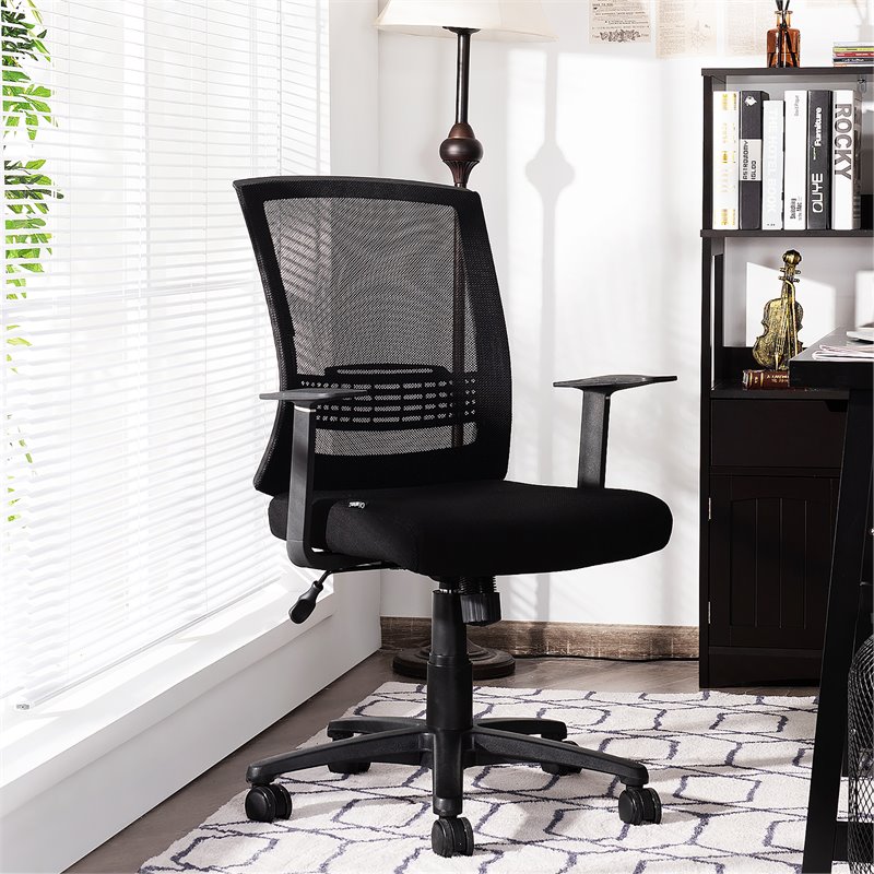 Costway Sponge Adjustable Mid Back Mesh Office Chair w/ Lumbar Support in Black